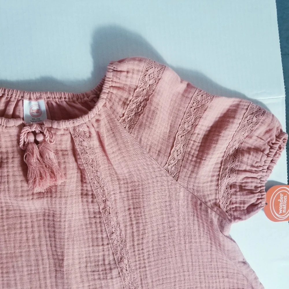 NWT WONDER NATION GIRLS XXL 18 ORANGISH PINKISH COLOR BOHO BLOUSE